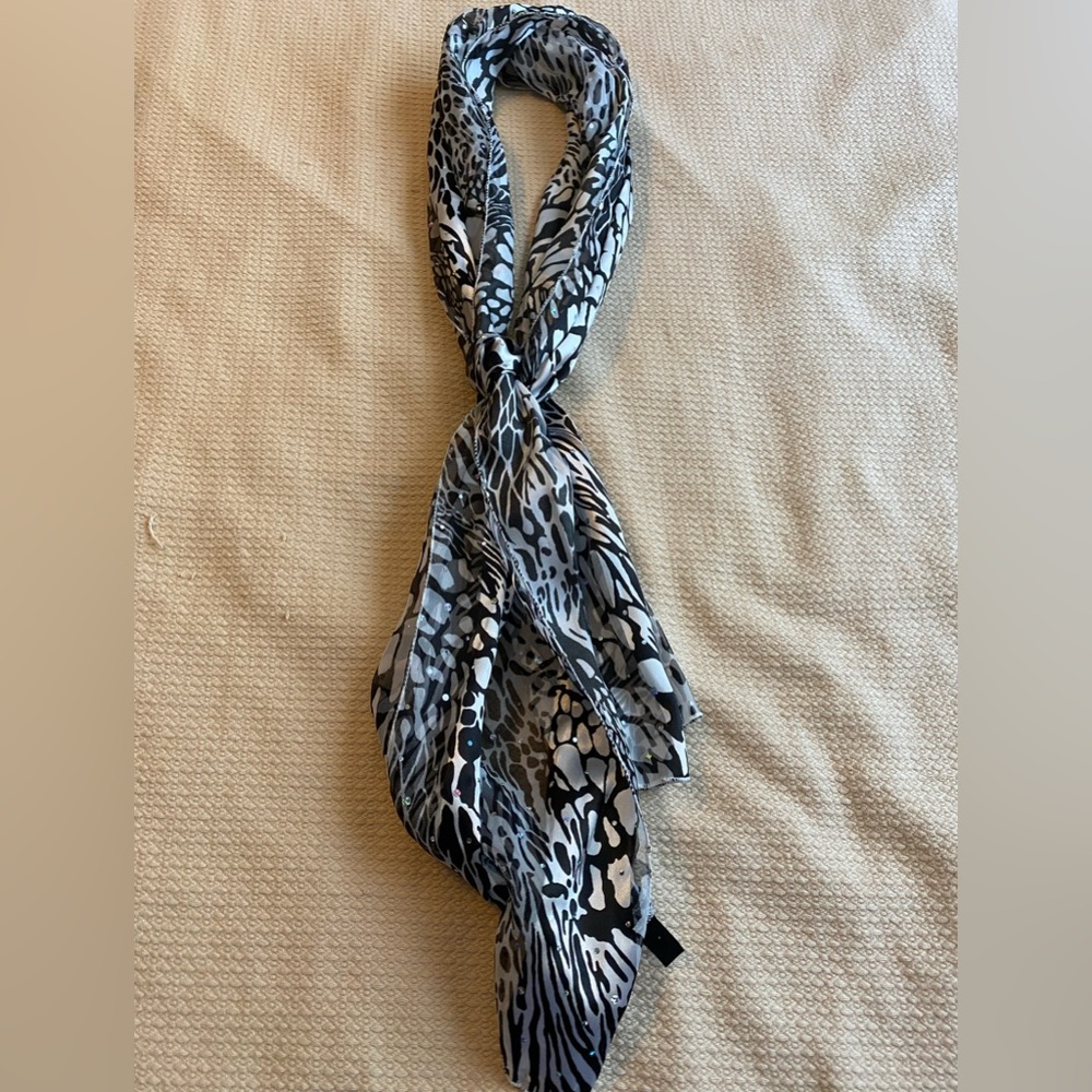 Silk black and silver scarf